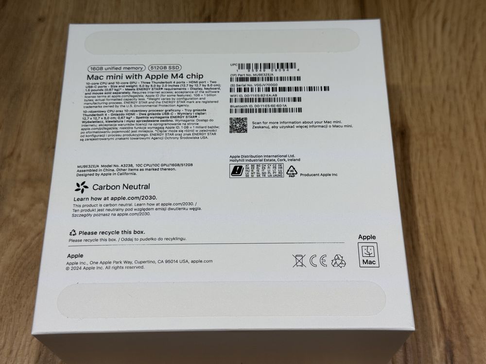 Mac Mini M4 16/512 10 core - Пълен комплект + Гаранция