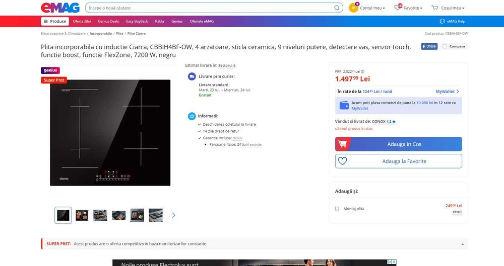 Ciarra Plita Incorpor sticla ceram+inductie 4zone, REDUS de la 1500RON