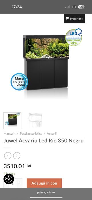 Acvariu 350 L juwel rio cu stand complet si carasi oranda/ranchu