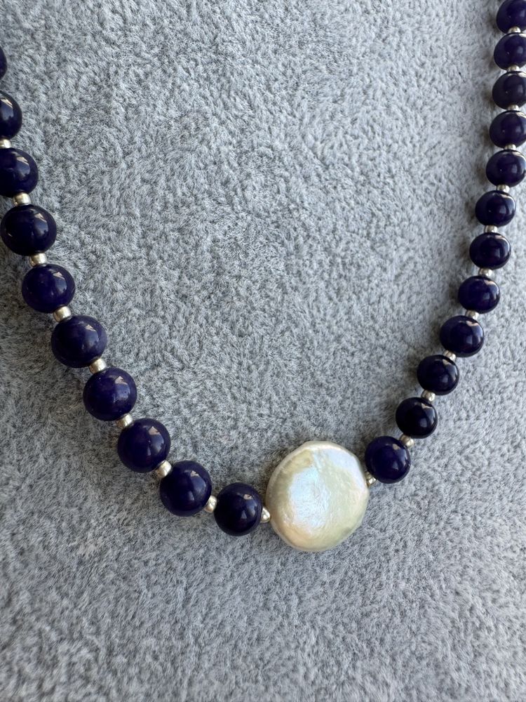 Colier din argint, lapis lazuli si perla