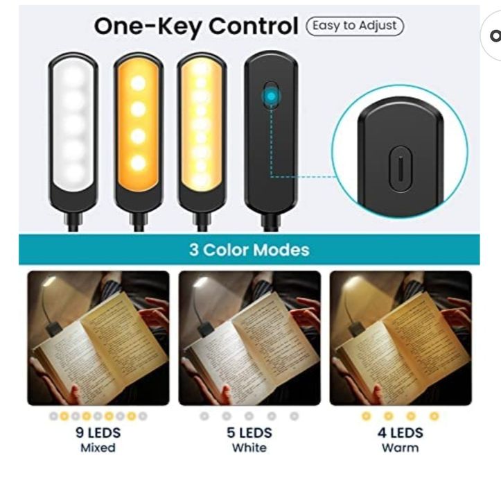 Lampă de lectură Clemă pentru cărți, Lampă pentru cărți cu 9 LED-uri r