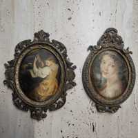 Set tablouri baroc vintage pictura pe matase naturala