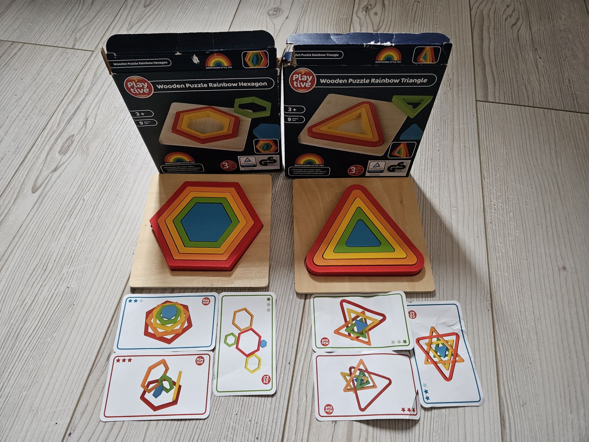 Montessori pentagon si triunghi multicolor din lemn