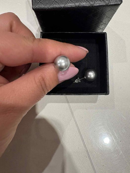 Обеци перли със сребърен винт
