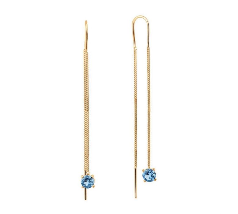 Серьги-цепочки SVETLOV вес 1,27 г золото,фианит,аквамарин