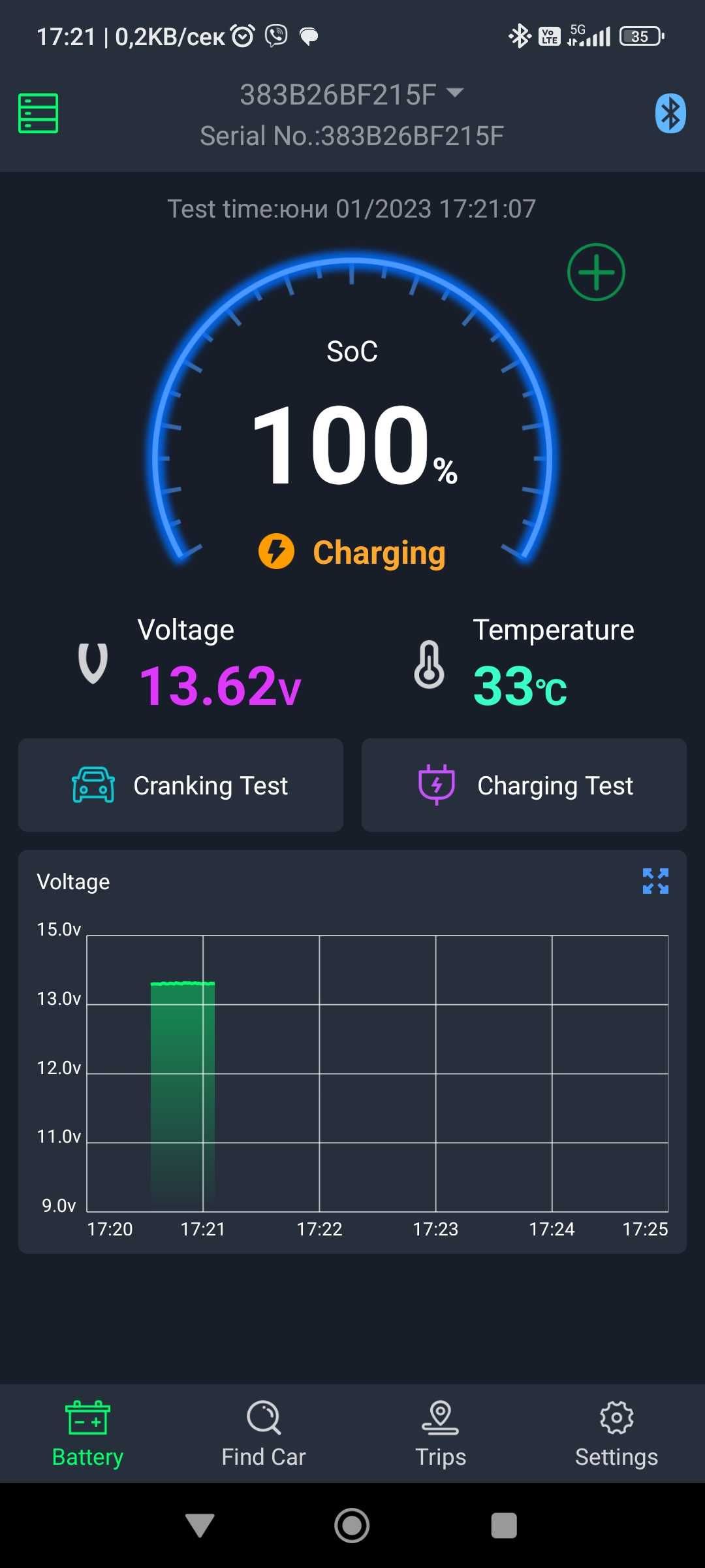 Bluetooth тестер за акумулатор