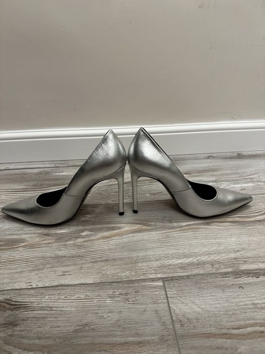 Pantofi stiletto piele ZARA, argintii 37