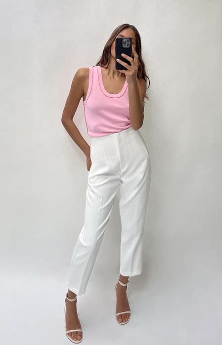 Pantaloni Zara albi office noi cu eticheta