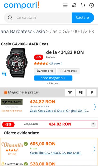 MDM vinde: Ceas Casio G-Shock GA-100-1A4ER.