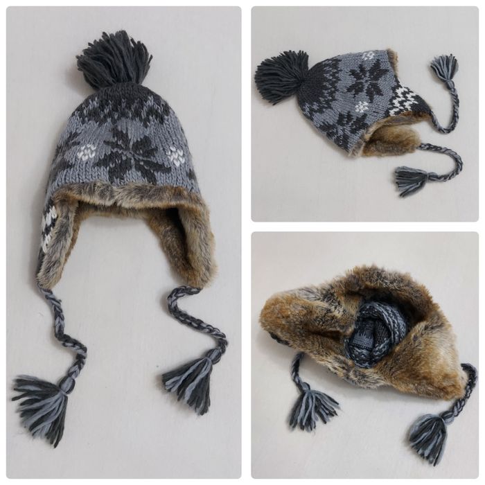 Caciula tricotată BARTS design nordic căptușită cu blană lână One Size