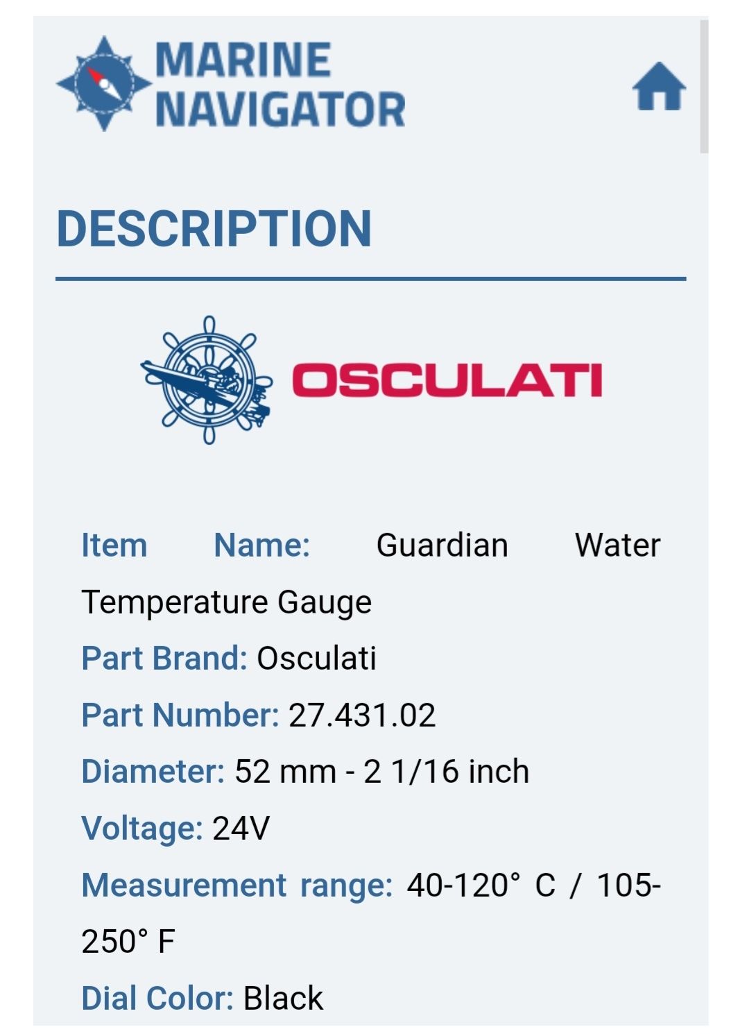 Osculati Уред за Температура на водата или маслото 52мм.