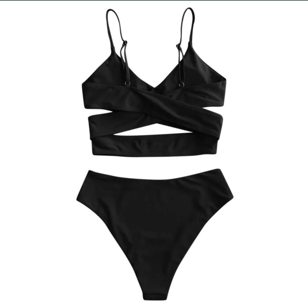 Costum de baie C121 Negru Talie Inalta Push Up Bretele High Waist