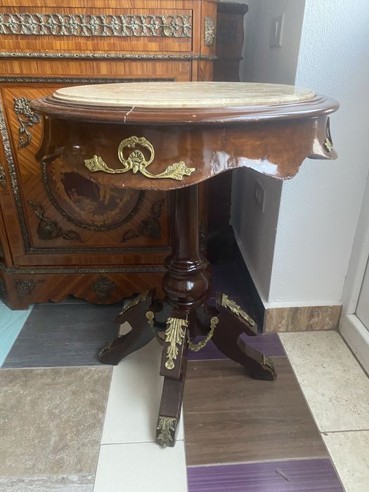 Masa Cafea Lemn Bronz Marmura Vintage