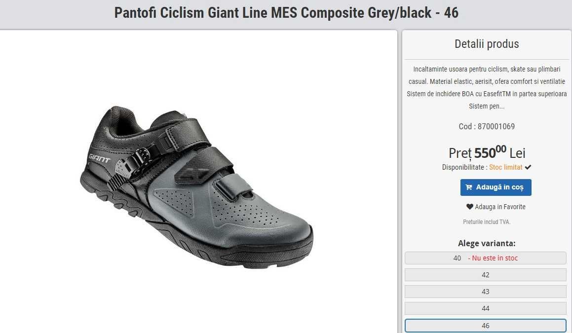 Pantofi Ciclism Giant Line MES Composite Grey/black - 45