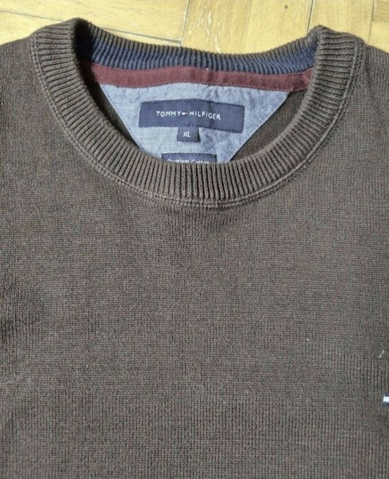 Pulover Tommy Hilfiger Premium Cotton, Bărbați, Maro, Mărimea XL