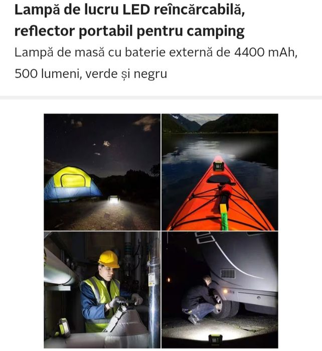 Lampă de lucru LED reîncărcabilă, reflector portabil pentru camping
La