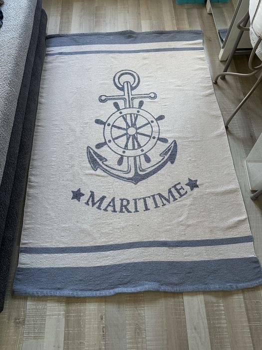 Covor 190x124 stil nautic ancoră de mare albastru și alb