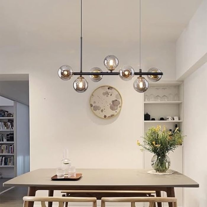 Lustră Stil Nordic, Design Asimetric, 7 surse de iluminare Bec G9, Neg