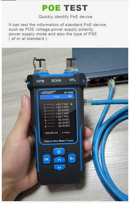 Tester fibra optica - cablu RJ45 | NOYAFA 8508, cable traker, POE