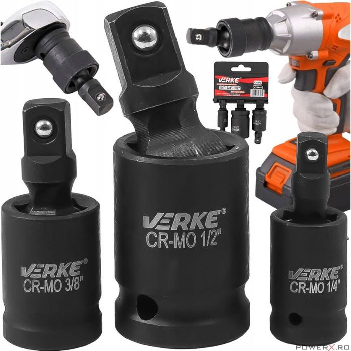 Set 3 adaptoare pentru impact cu articulatie, 75 mm 1/4", 3/8", 1/2",
