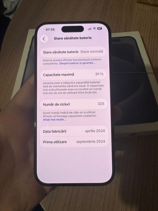 Vand iPhone 15 pro 128gb , 91% baterie