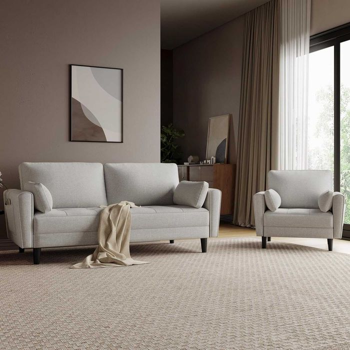 Fotoliu modern cu perne laterale și buzunare laterale |S 614586 Griege