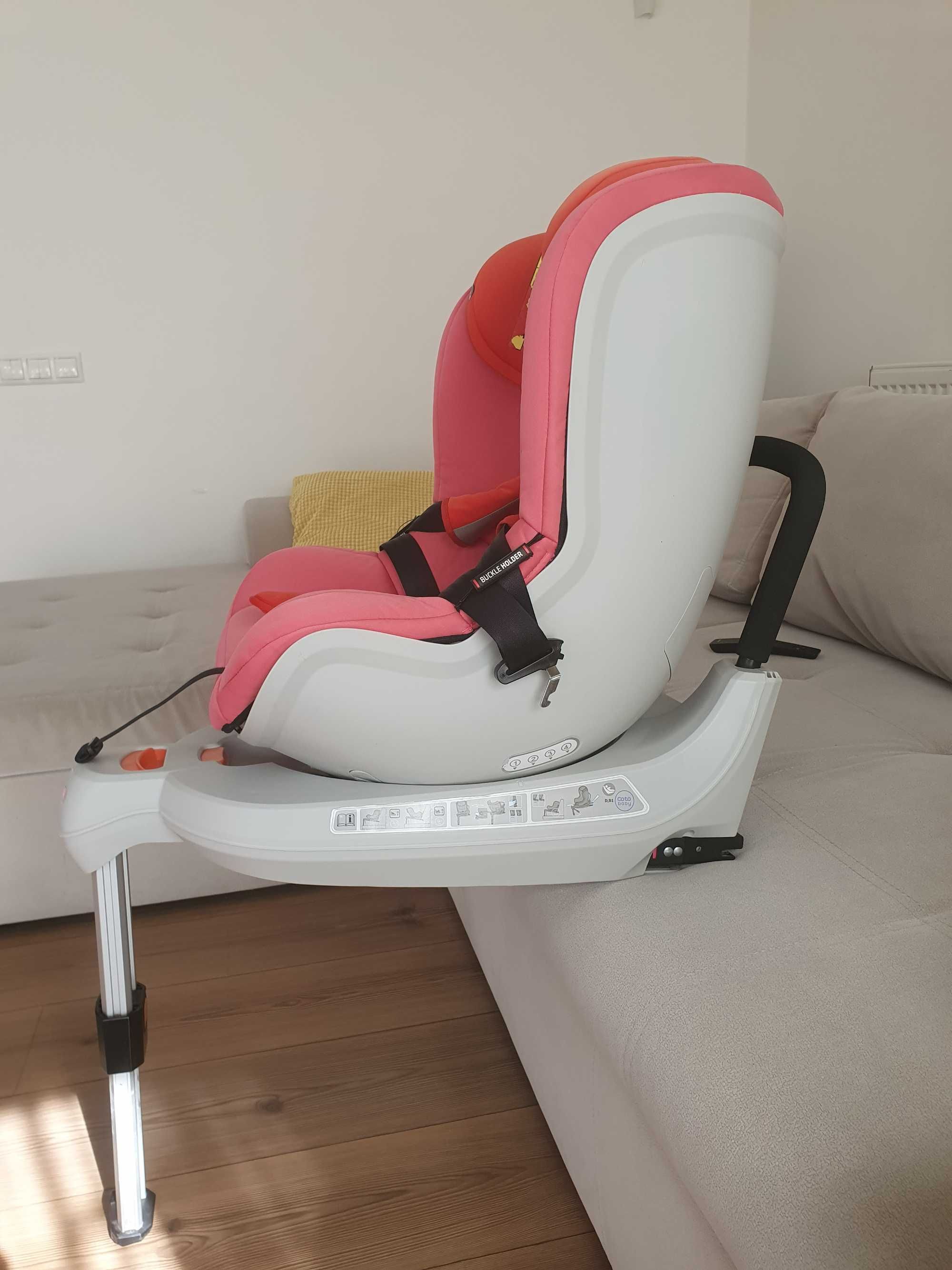 Scaun auto cu Isofix Solario Coto Baby, 0-18 kg, rotativ 360, rosu/roz