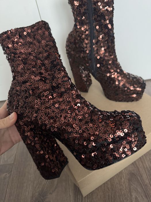 Обувки токчета високи обувки боти с пайети парти на ASOS DESIGN