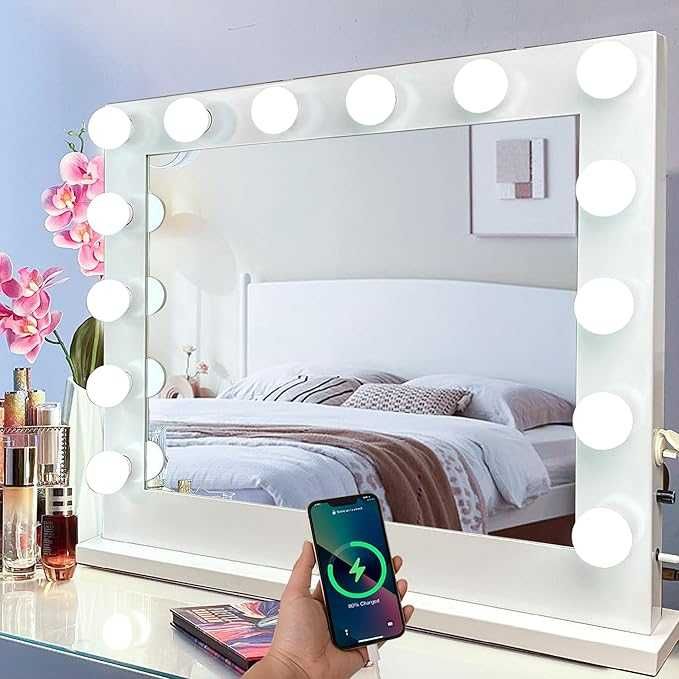 Огледало ЛЕД LED Hollywood с осветление 80x67 см, димируемо, за грим 6