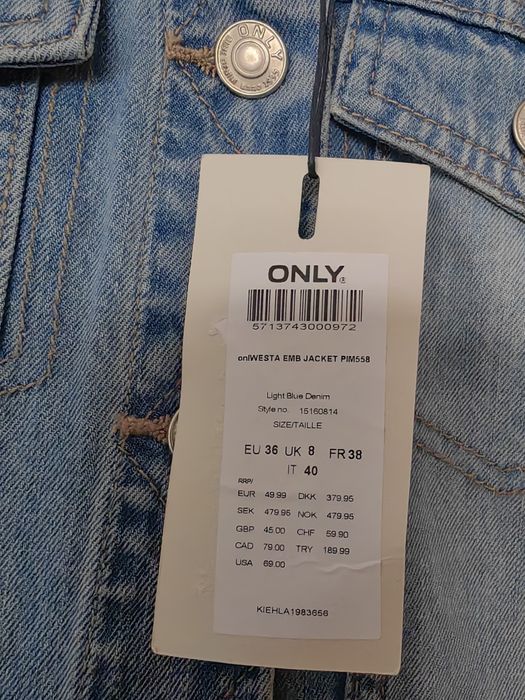 Vand geaca de blugi cu imprimeu floral, marimea 36