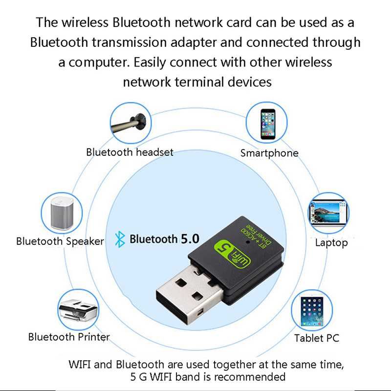 Безжичен Wifi Bluetooth USB 600Mbps адаптер 2.4/5.8Ghz лаптоп компютър