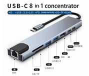 Hub USB 8 în 1 tip C, ideal cadou, produs sigilat
