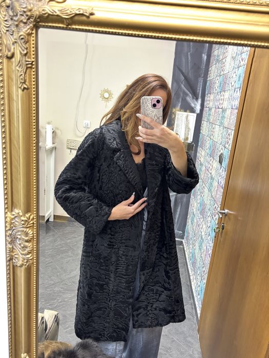 Кожено палто естествен косъм астраган