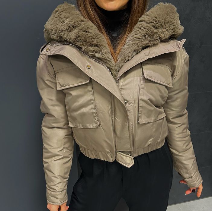 Уникално зимно яке с пухена яка три цвята