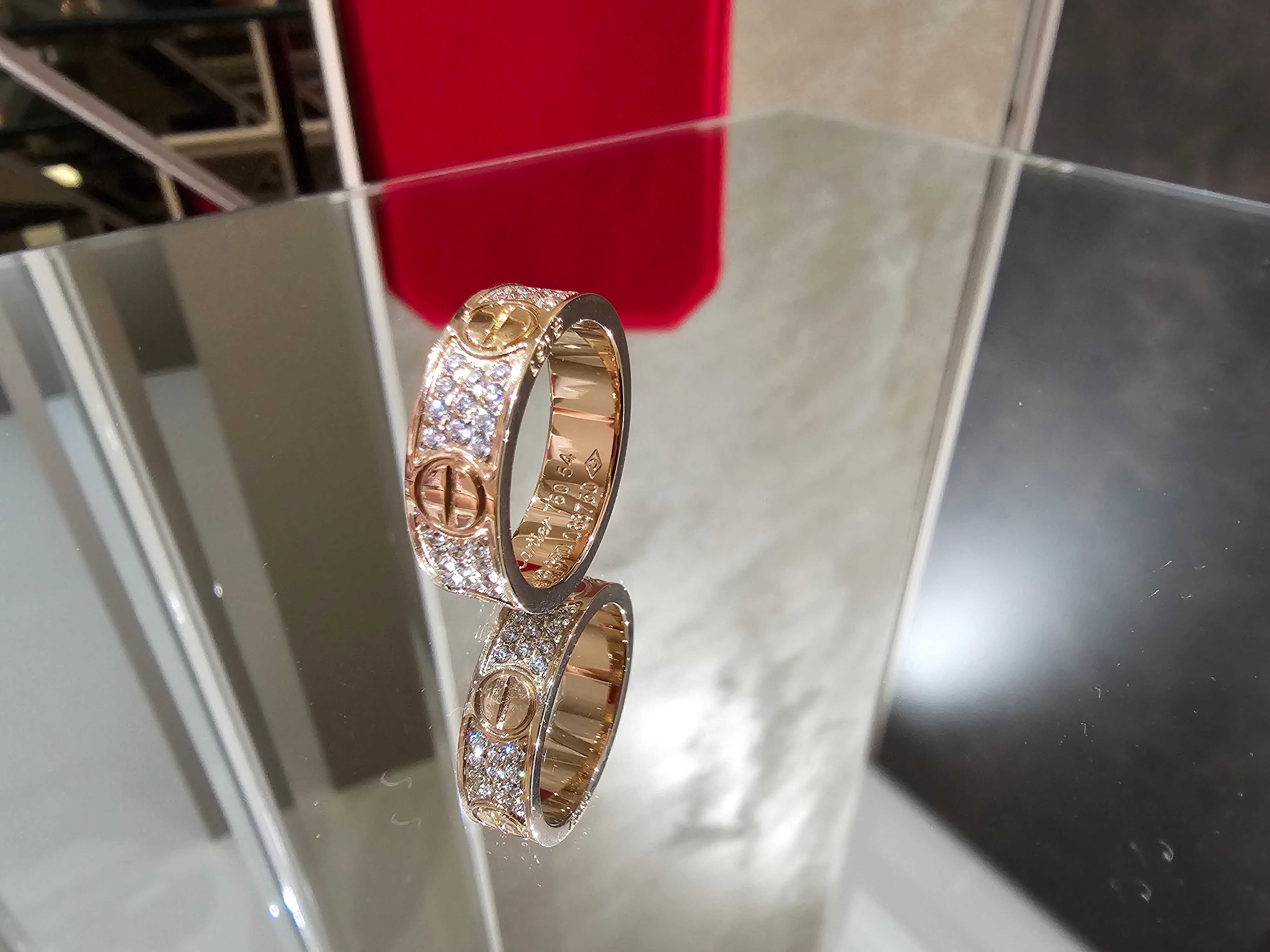 CARTIER Love Band Rose Gold Classic Model Paved Diamonds Пръстен