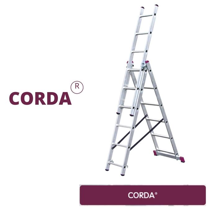 Универсальная алюминиевая трехсекционная лестница CORDA 3 секции