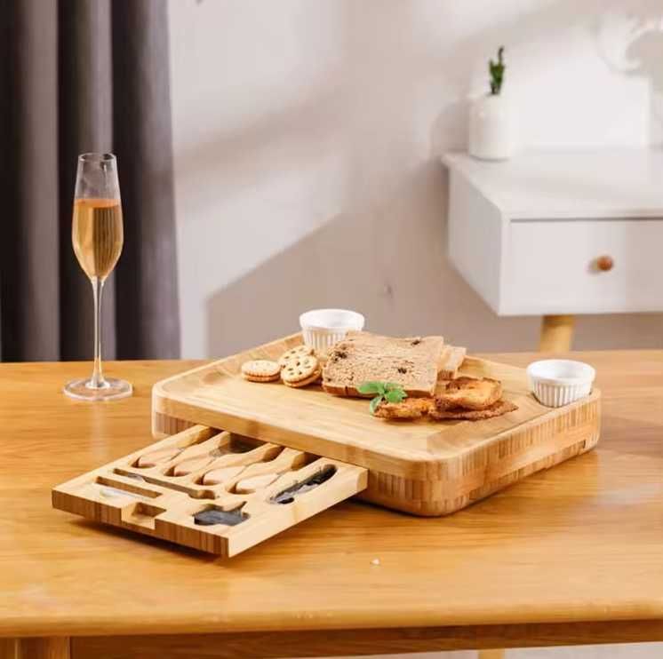 Set de Servire Aperitive si Branzeturi din Bambus 75, 8 x 33 x 6, 5 cm