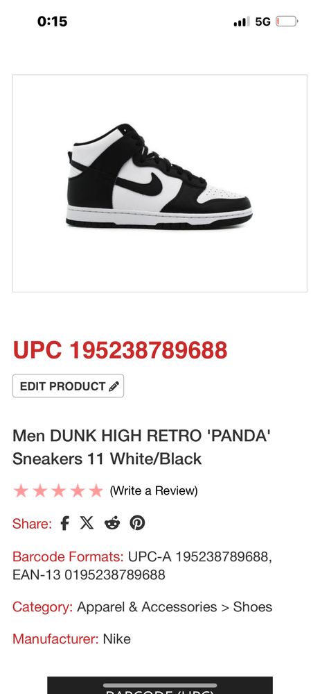 Обувки nike dunk high panda размер 45