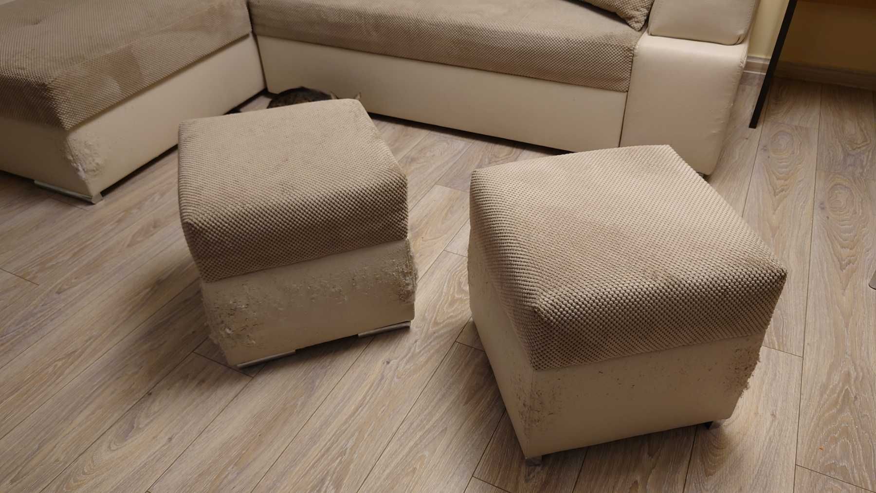 Разтегателен диван от 2 части + 2 табуретки и 9 възглавници подарък.