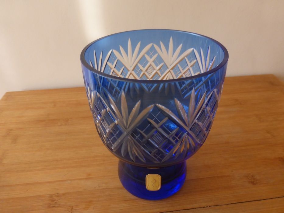 Синя кристална ваза дизайн Karin Grigat Германия 1970 г