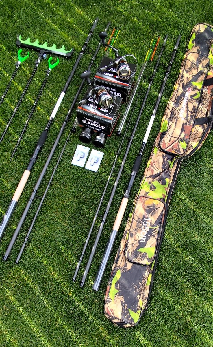 2 Lansete Feeder Carbon X Sense 3,90m,2 Mulinete Glamour 6000,Senzori