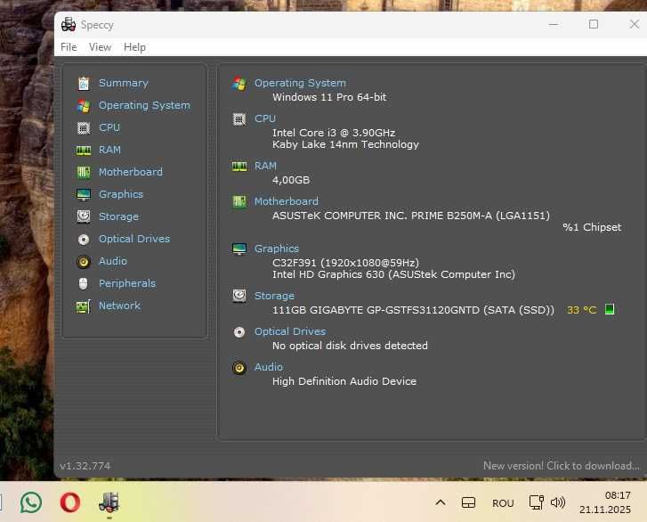 Kit performant LGA 1151, MB Asus Prime B250M A/i3 7100 3,9GHz/4Gb ddr4