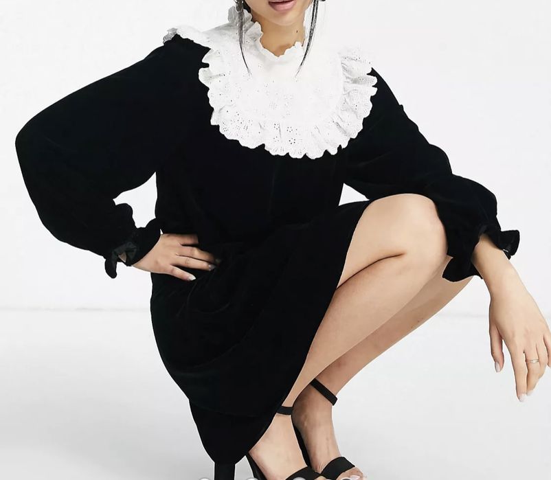 Rochie din catifea guler embroided Paris Atelier Other Stories