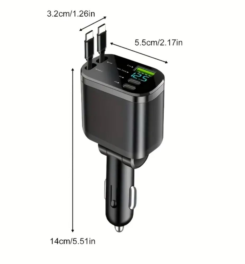 5в1 зарядно за кола| Dual USB-C & USB. Дисплей, бързо зареждане