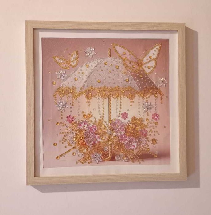 Goblen cu diamante – Umbrelă cu fluturi și flori