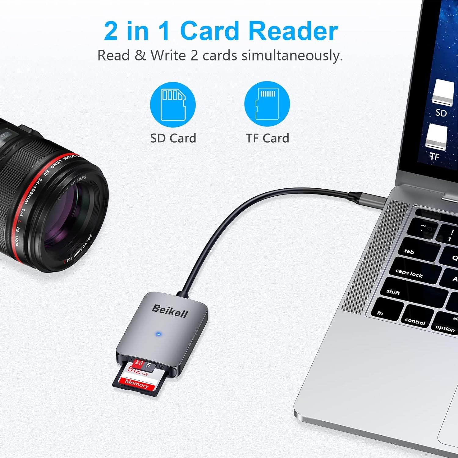 Хъб 2 в 1, четец за SD карти, донгъл, за всички устройства с USB C