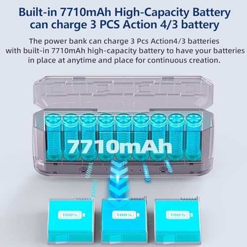 DJI Action 5/4/3 Power Bank 7710mAh Зарядно с 3 Слота Бързо зареждане