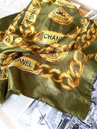 Esarfa Chanel culoare verde cu auriu, foarte eleganta