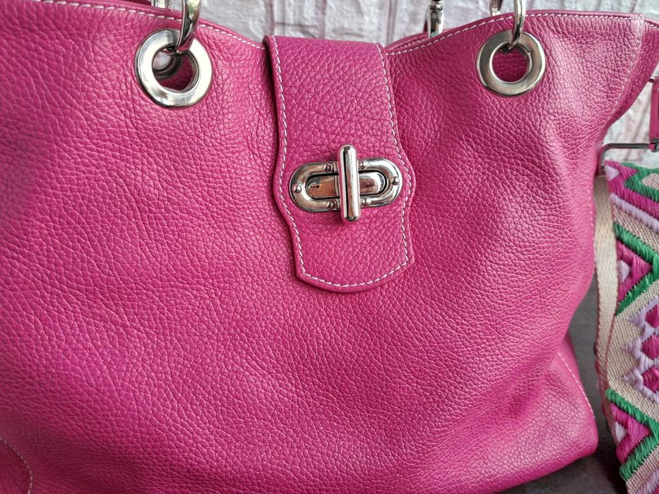 дамска чанта,цикламено розова кожена торба-естествена кожа