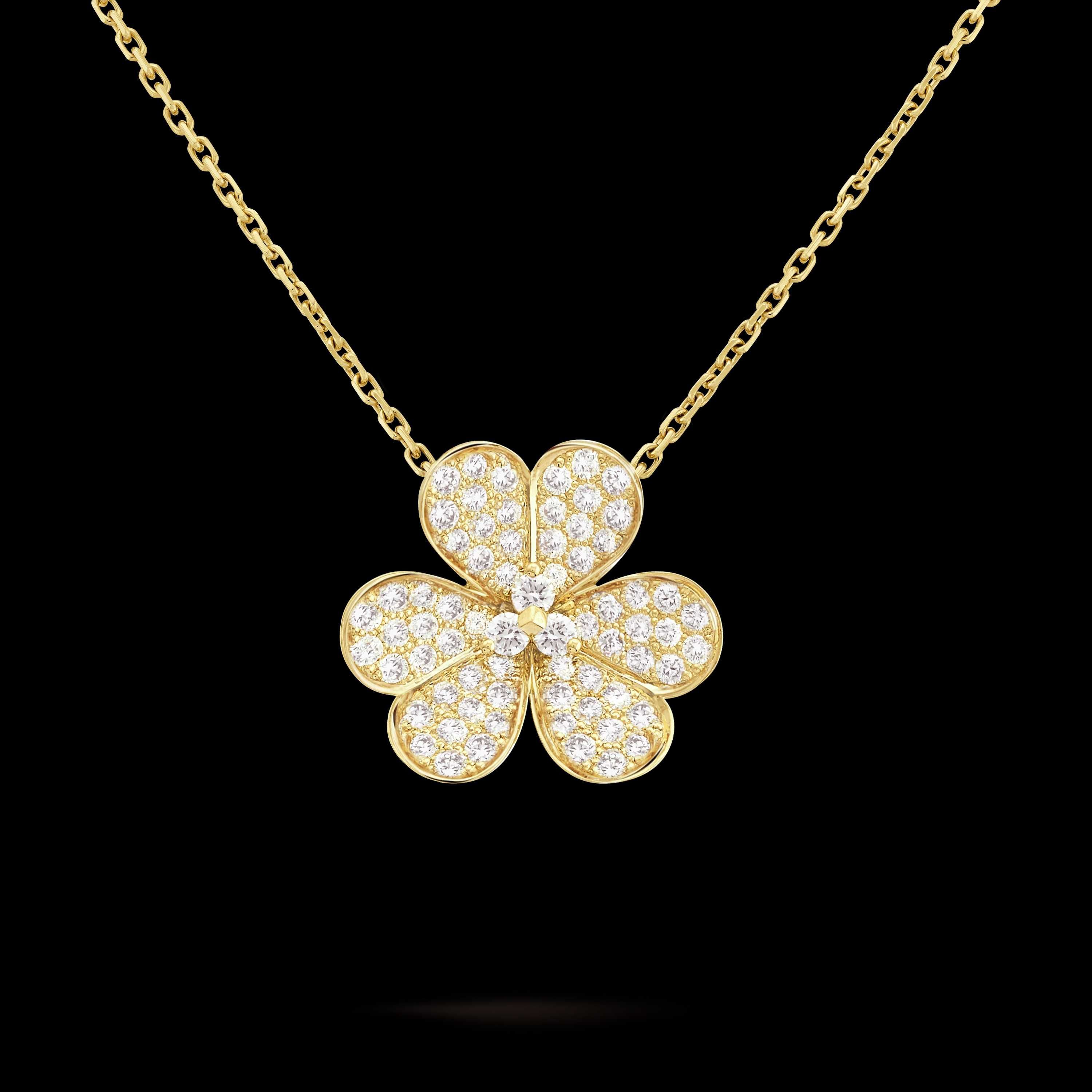 Van Cleef & Arpels VCA Gold Frivole Large Diamond Clover Дамско Колие